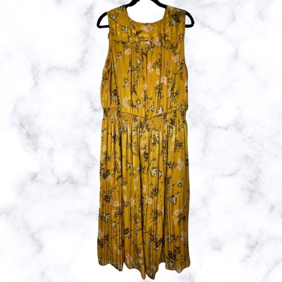 London Times Smocked Waist Yellow Floral Sleeveless Dress 2X - Picture 2 of 3